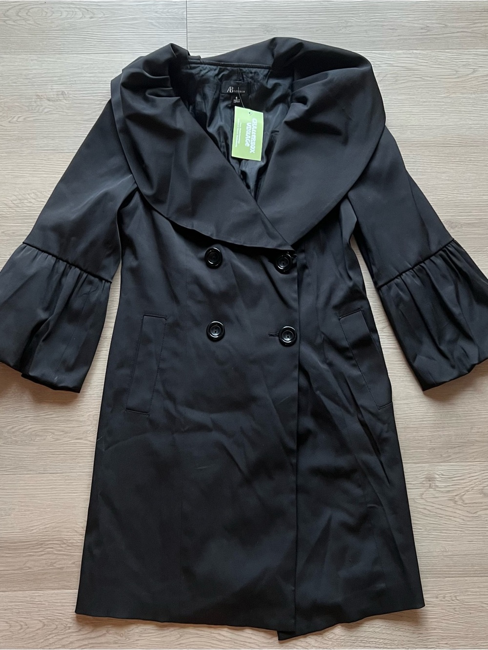 Women's Black Double-Breasted Coat with Statement Collar
